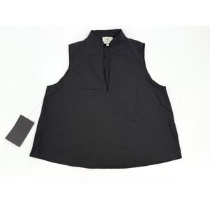 Tuckernuck Shirt Womens Large Black Sleeveless Celeste Split Neck Popover